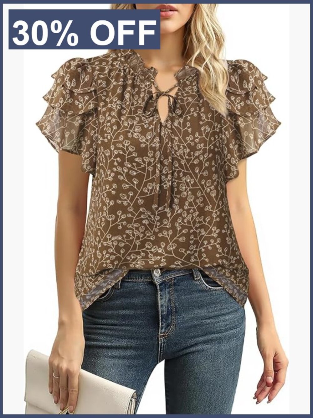 Elegant Ruffle Short Sleeve Blouse Flowy Chiffon Top